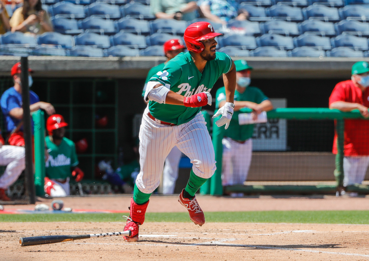 Hall swats a double in MLB Spring Training against the Detroit Tigers